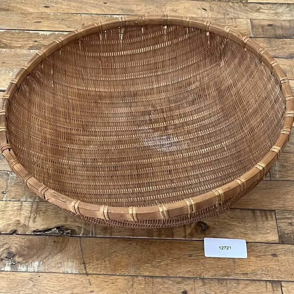 Vintage Hand Woven Sieve Woven Split Bamboo Winnowing Round Basket Tray 14